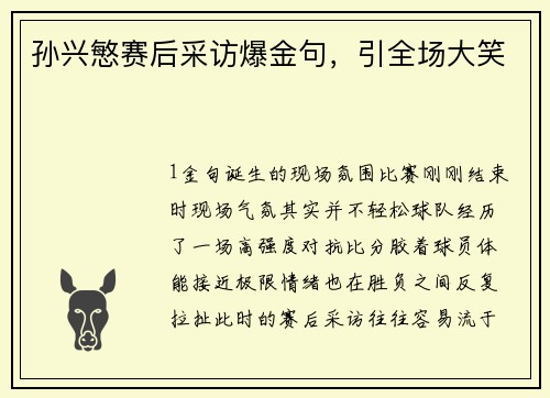 孙兴慜赛后采访爆金句，引全场大笑
